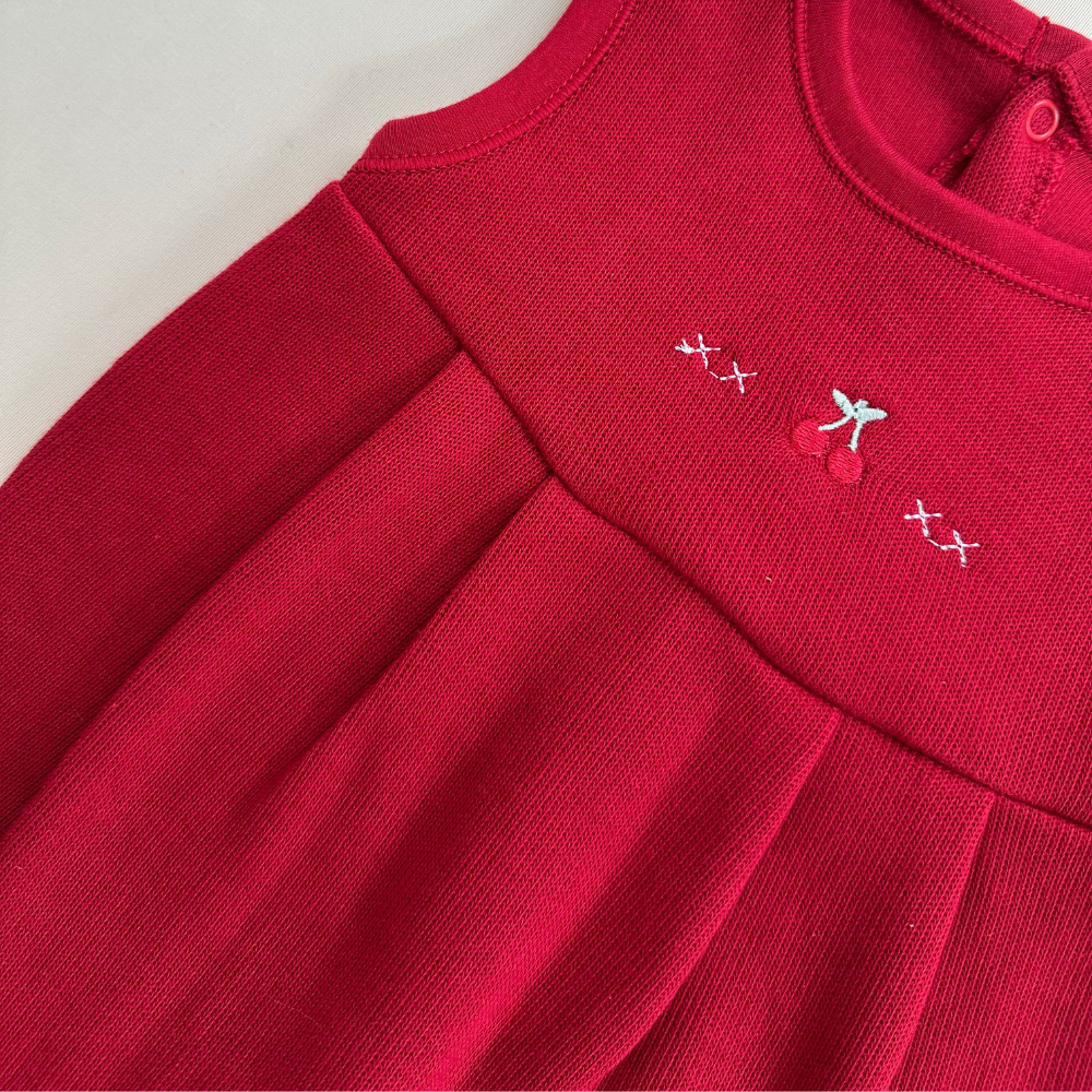 Conjunto Bebê 3 Peças Tricot Bordado Cereja Red
