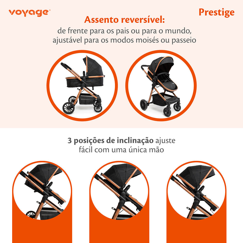 Travel System Prestige Duo ( Conjunto de Carrinho + Bebê Conforto) com Assento Removível