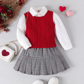 Conjunto Infantil Feminino 3 Peças Colete e Xadrez
