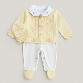 Kit Saída Maternidade 4 Peças Tricot Menina Flowers Amarelo