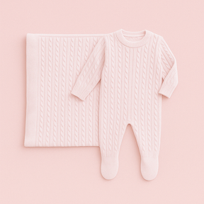 Kit Saída Maternidade 2 Peças Tricot Trançado Rose