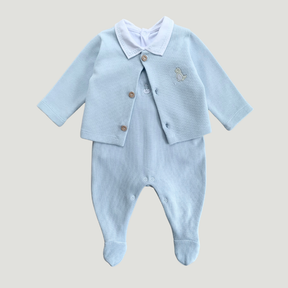 Conjunto Bebê 3 Peças Tricot Bordado Dino Azul