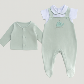 Conjunto Bebê 3 Peças Tricot Bordado Premium Elephant Green